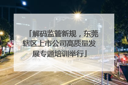 解码监管新规，东莞辖区上市公司高质量发展专题培训举行